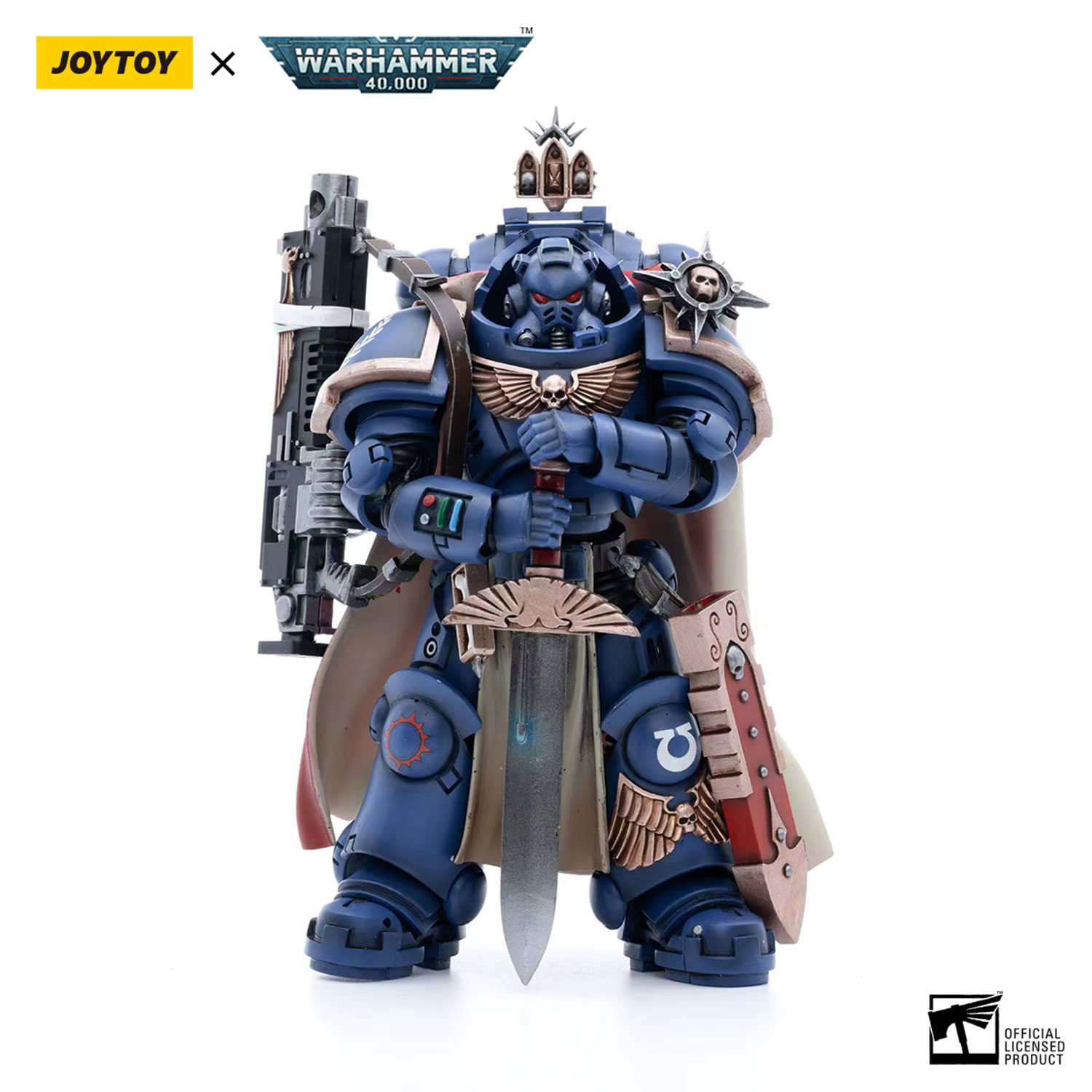 JOYTOY × Warhammer 40k 1/18 Action Figure Ultramarines Primaris Capitano con scudo reliquia e spada potente, giocattolo Joy Model