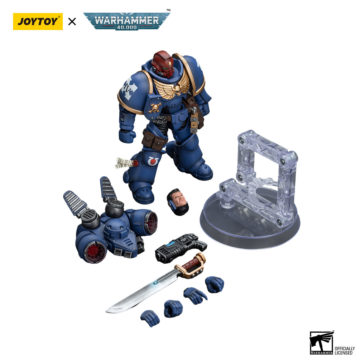 JOYTOY Warhammer 40K Action Figure: Ultramarines Jump Pack Intercessors Sergente Con Pistola Al Plasma E Spada Energetica, Modello Da Collezione 1/18, 12,2 Cm