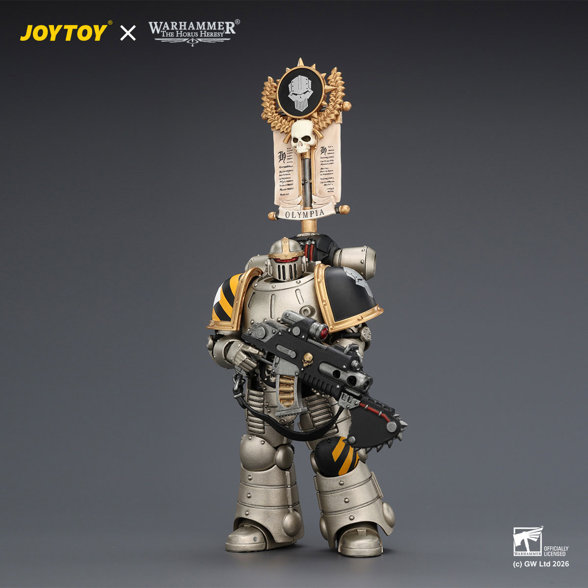 Iron Warriors Mkll Legionary 1 with Vexilla,Bolter and Bolt Pistol